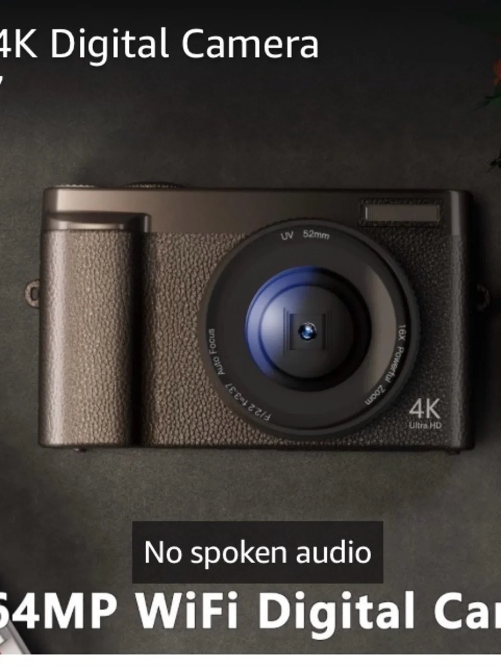 4K Ultra HD Black Digital Camera with Flip LCD and Wi-Fi